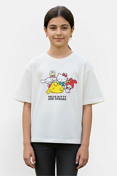 SANRIO Kids Girl Graphic Print Short Sleeve T-Shirt, White