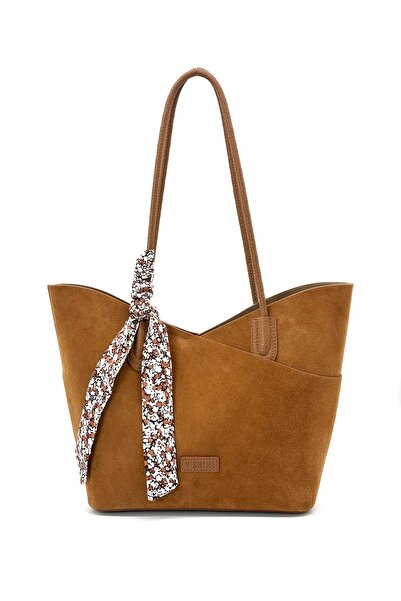 V'SHINE MODEL 3094 - YAVRU ÇANTALI HAKİKİ DERİ SÜET ÇANTA (TABA)