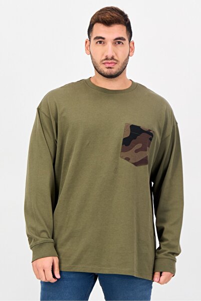 CELIO Men Crew Neck Camouflage Long Sleeve Sweatshirt, Olive