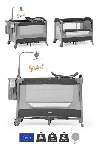 Pierre Cardin Luna Anne Yanı Park Yatak ve Oyun Parkı 60x100 Gri