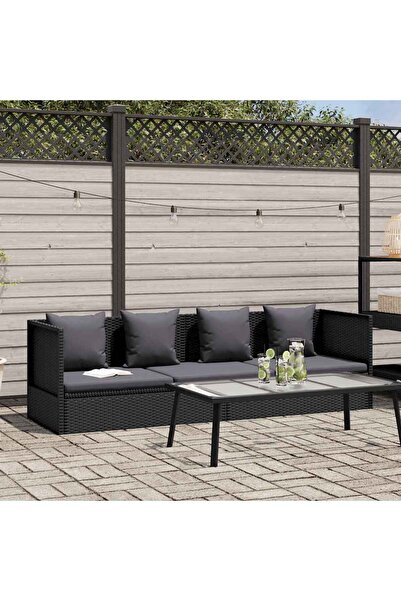 vidaxl سرير حديقة مع وسادة ووسادة من البولي راتان باللون الأسود