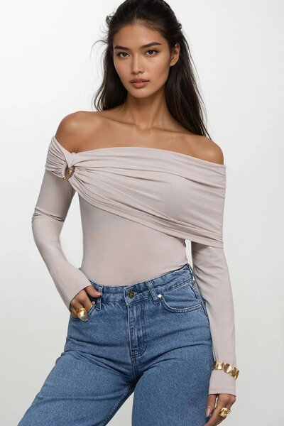 Trend Alaçatı Stili Women's Stone Madonna Collar Detail Sandy Blouse Alc-X14879