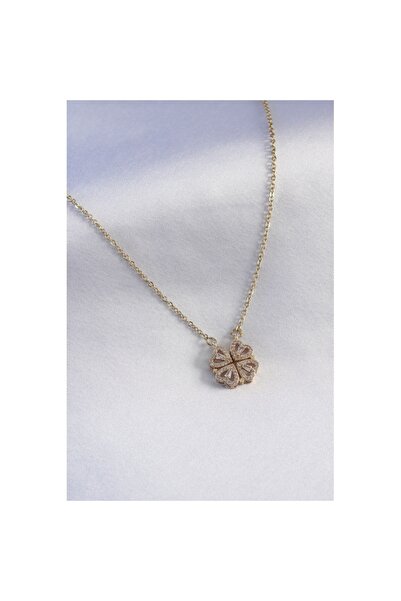 Skygo قلادة نسائية من الفولاذ 316L بلون ذهبي مع حجر الزركون القابل للفتح - مو...