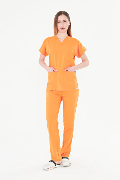 TIPMOD Unisex Yarasa Kol Likralı Turuncu Doktor/Hemşire Forması/Scrubs (Yönet...