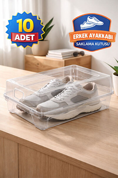 Evalins 10’lu Büyük Boy Erkek Ayakkabı Kutusu, Steril Ayakkabı Saklama Organi...