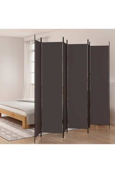 vidaxl فاصل غرفة بستة ألواح، بني اللون، 300 × 220 سم، مصنوع من القماش