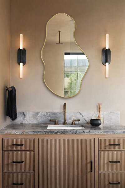 Fawdecor Modern Tasarım Ahşap Çerçeveli Asimetrik Dekoratif Ayna