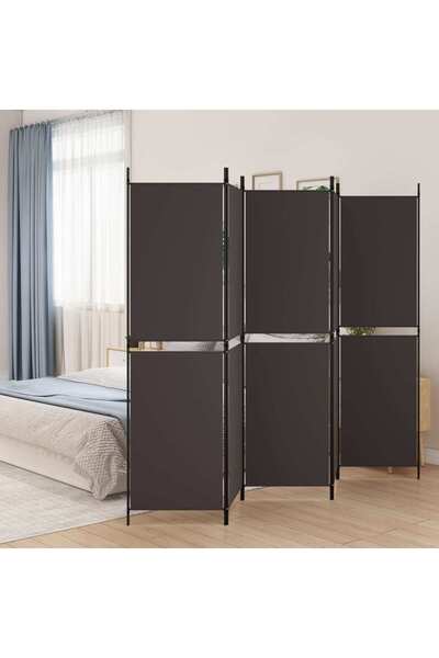 vidaxl فاصل غرفة من 5 ألواح، بني اللون، 250 × 180 سم، مصنوع من القماش