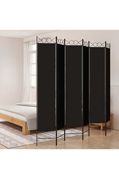 vidaxl فاصل غرفة من 6 ألواح، أسود، 240 × 220 سم، مصنوع من القماش