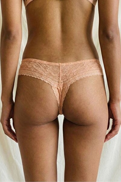enmodaiçgiyim Skin Color Women's Luxurious Lace Thong String Panties - Stretc...