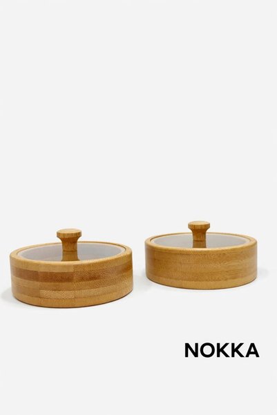 NOKKA Bamboo 2-Piece Bowl with Acrylic Lid, Snack Bowl, Presentation Plate, 9X9 cm