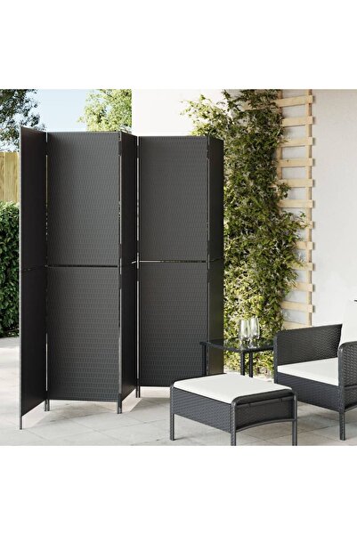 vidaxl Room Divider 5 Panels Black Poly Rattan