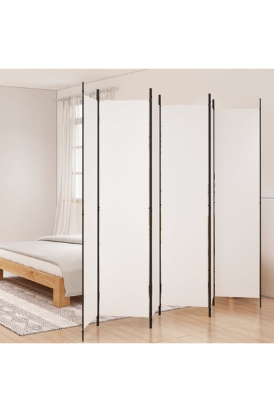 vidaxl فاصل غرفة من 6 ألواح أبيض 300 × 220 سم من القماش