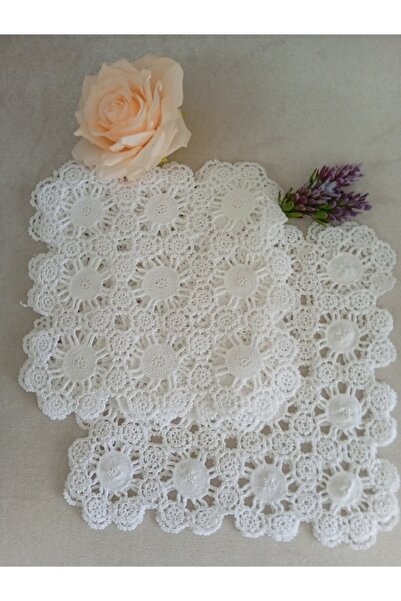 Pervin Ablacım White Crochet Lace Room Set 6 Pieces Small 2 Pieces Large Piece