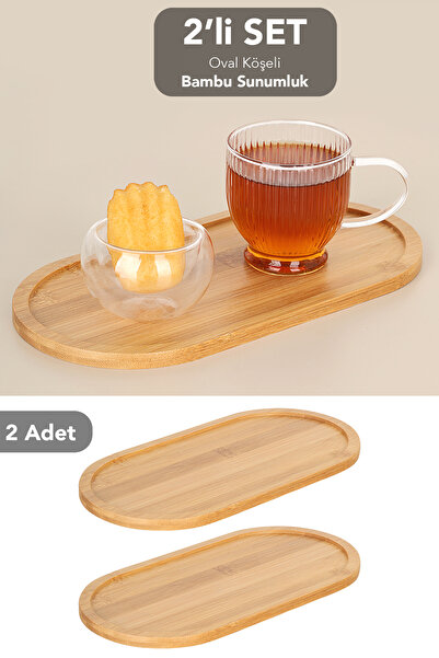 Meleni Home 2 Oval Bamboo Presentation Plates - Oil Dish Base Soap Dish Stand...