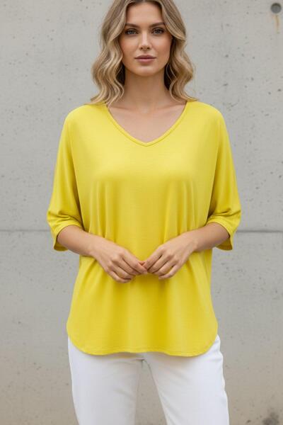 Mossta Bluză din viscoză cu decolteu în V croi relaxat - Galben