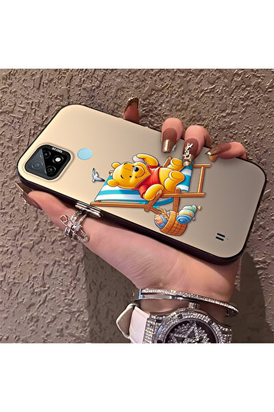 Hontinga حافظة صلبة رقيقة متوافقة مع كاميرا Realme C21 مع نمط دب لطيف