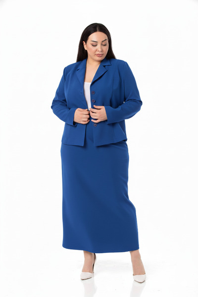 DISENTIS MODEST Plus Size Skirt Jacket Cobalt Blue Set
