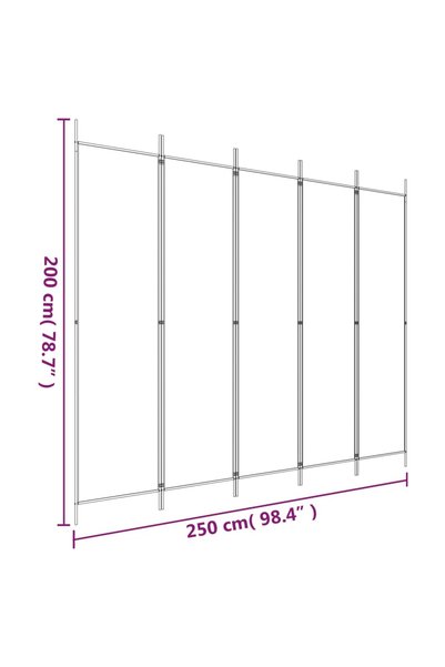 vidaxl 5-Panel Room Divider White 250x200 cm Fabric