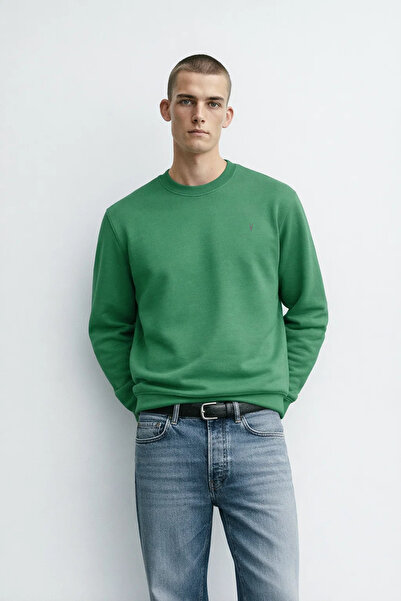 MATERIAL Hanorac verde de bază cu gât crewneck pentru bărbați