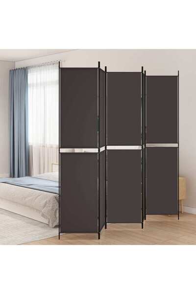 vidaxl فاصل غرفة من 5 ألواح، بني اللون، 250 × 220 سم، مصنوع من القماش