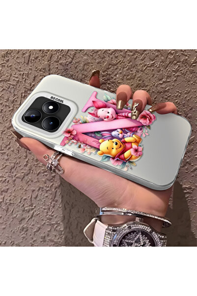 Hontinga حافظة صلبة رقيقة متوافقة مع كاميرا Realme C53 مع نمط دب لطيف