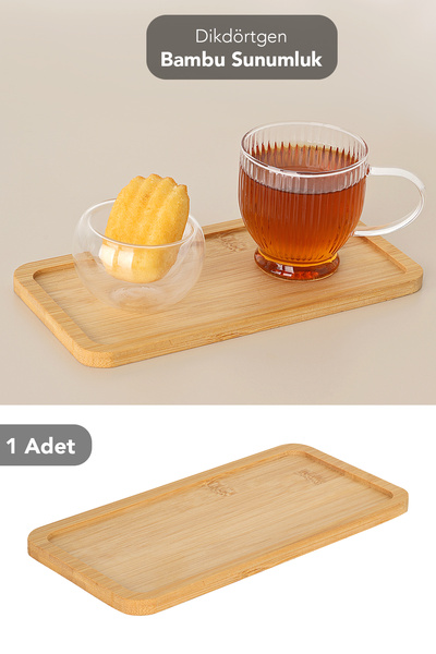 Meleni Home 1 Adet Dikdörtgen Bambu Sunumluk - Dekoratif Sunum Tabağı Çay Kah...