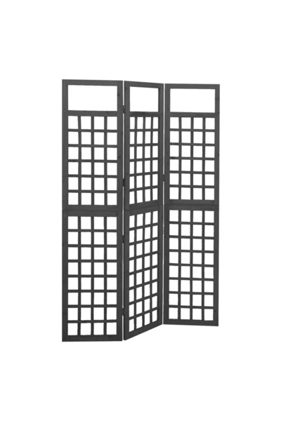 vidaxl فاصل/تعريشة للغرف بثلاثة ألواح من خشب التنوب الصلب الأسود 121 × 180 سم