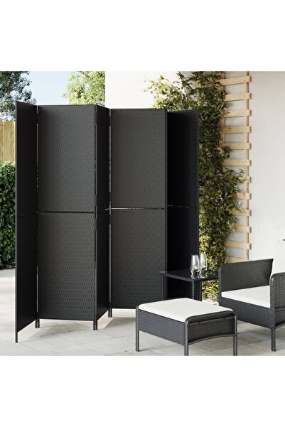 vidaxl Room Divider 6 Panels Black Poly Rattan