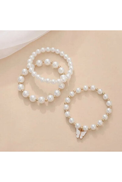 Shiklik 3-Piece Pearl Beaded Women's Detailed Elegant Bracelet Set