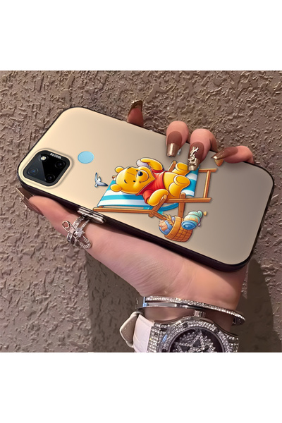 Hontinga حافظة صلبة رقيقة متوافقة مع كاميرا Realme C25Y/C21Y مع نمط دب لطيف