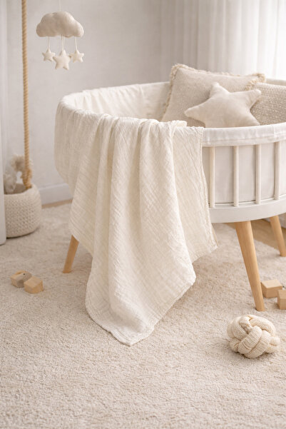 NazeninHome Muslin Baby Blanket (2 Layers) 100 X 100 cm - 100% Cotton Cream