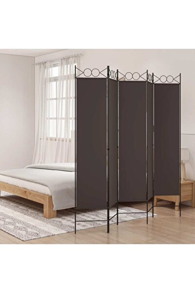 vidaxl فاصل غرفة من 5 ألواح، بني اللون، 200 × 200 سم، مصنوع من القماش