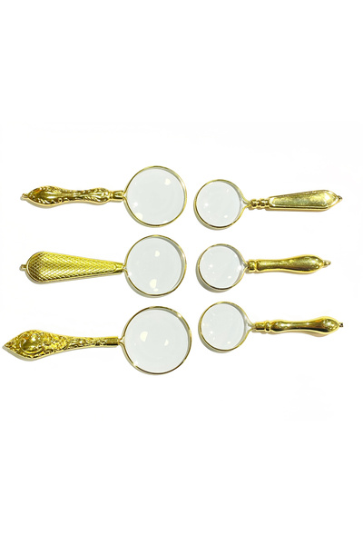 VERA SANAT Set de 6 lupe de mână cu mâner brodat de culoare aurie (32-40-45 mm)