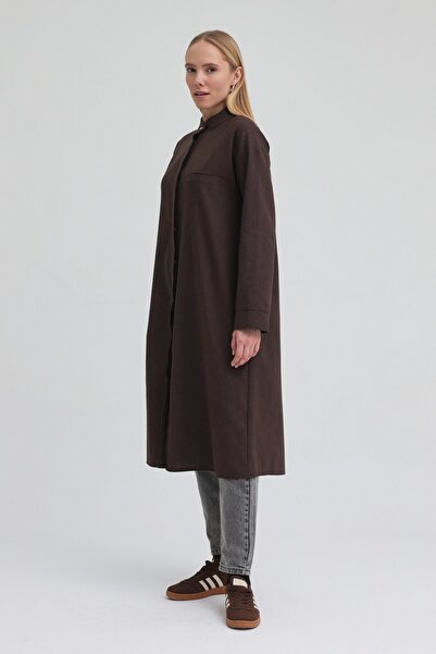 QANU Cămașă cu o singură buzunară maro