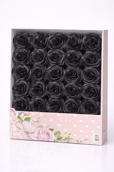 OEM Set of 30 artificial roses with black glitter in decorative box