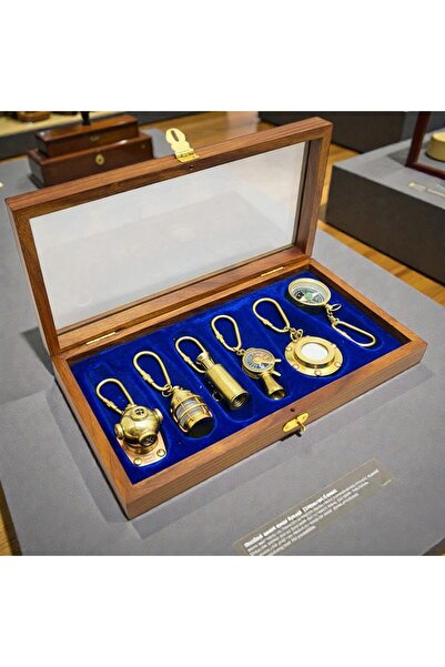 Kuzey Tacı Nostaljik Denizci Temalı Ahşap Kutulu Pirinç Anahtarlık & Pusula S...