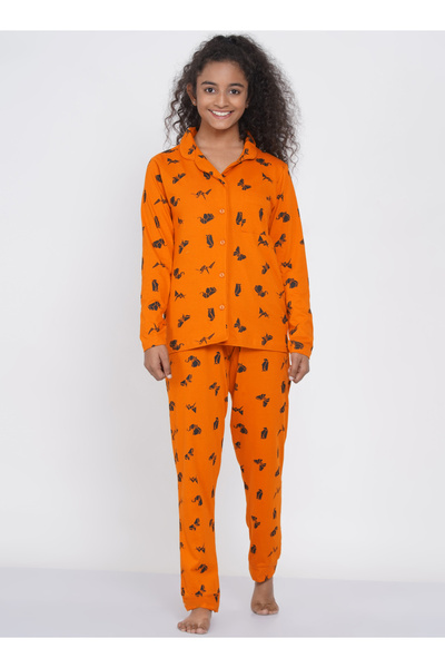 LAUREN SMITH Teen Girl's Pajama Set Long Sleeve Buttoned Top with pants 2 Pie...