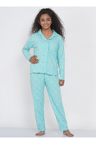 LAUREN SMITH Teen Girl's Pajama Set Long Sleeve Buttoned Top with pants 2 Pie...