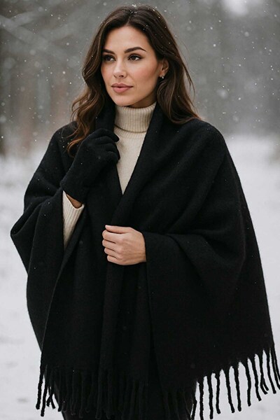 Swana Kadın Püsküllü Kalın Omuz Ve Şal Atkı
