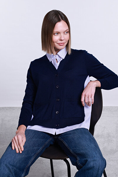 Sempre Women's Inner Shirt Detailed Wool Cardigan 2725 Navy Blue