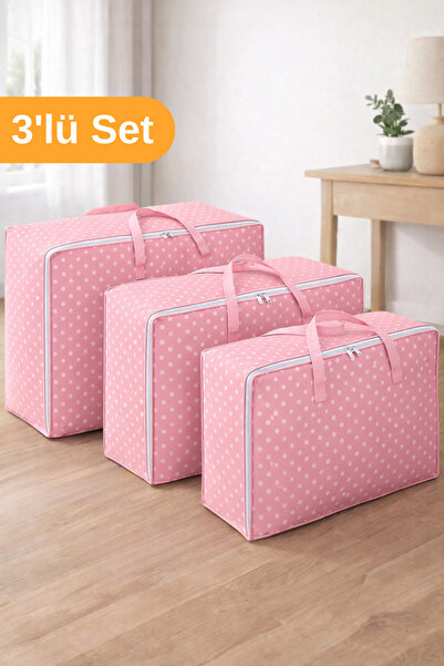 Serstil Набір з 3 мішків | Мішок для зберігання ковдр, подушок та одягу - Рож...