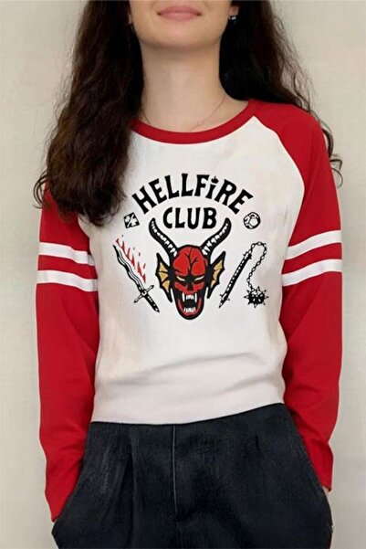 Karakedi Λευκό Stranger Things Hellfire Club Κόκκινο Raglan με λευκές ρίγες U...