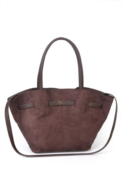 Zealous Dark Brown Soft Suede Tote Women's Shoulder Bag with Handle and Cross...