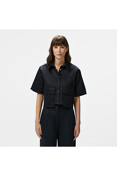 Lacoste Kadın Regular Fit Yarım Kollu Siyah Gömlek