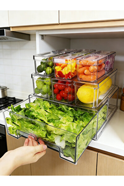 Yoawllty 10-piece set of stackable clear fridge bins. Includes lids for organ...