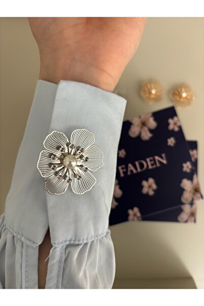 faden official Ortası incili gümüş kaplama çiçek tak-çıkar düğme
