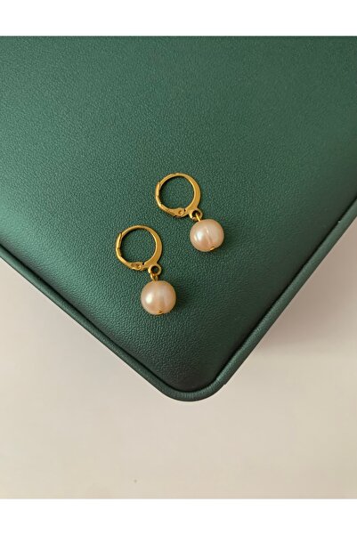 JOVİ ATELİER Doğal Somon İnci Küpe Çelik Halka