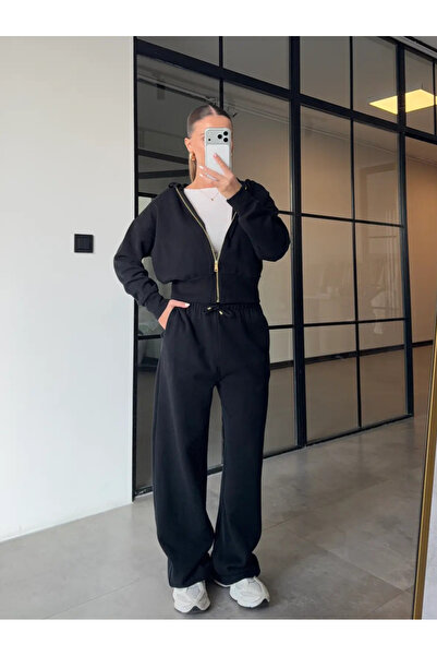 My Blog Black 100% Cotton Hooded Zipper Corded Fabric Sets- 51232