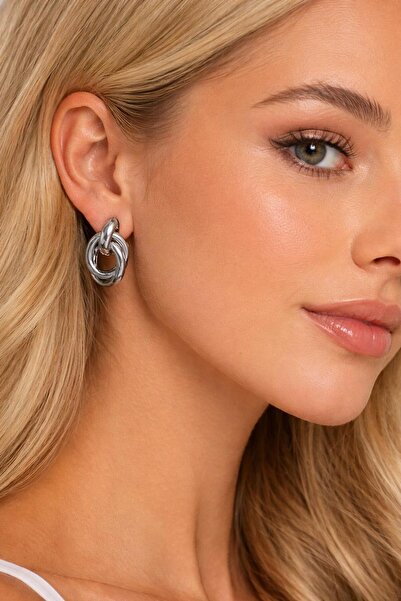 New Obsessions Silver Color Hoop Detailed Steel Earrings